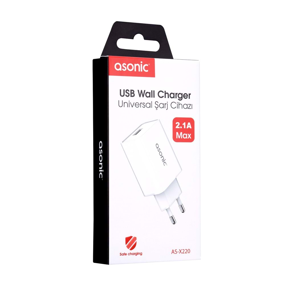 AS-X220 Asonic 2.1A USB Ev Tipi Beyaz Şarj Adaptörü