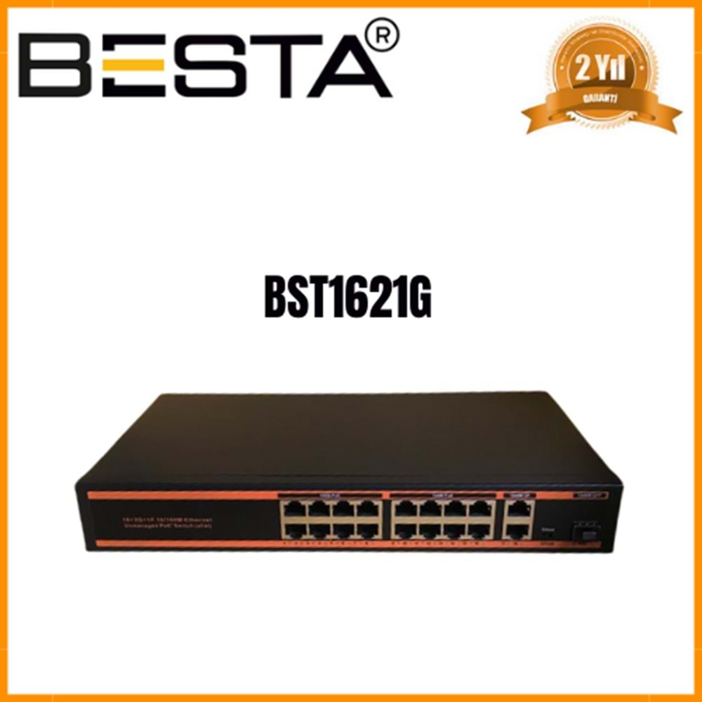 BST-1621G BESTA 16 Port 10/100 POE + 2 Port 1000 UPLink Switch