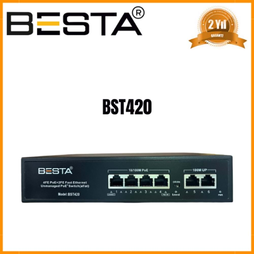 BST-420 BESTA 4+2 Port 10/100 POE Switch-Power Over Ethernet