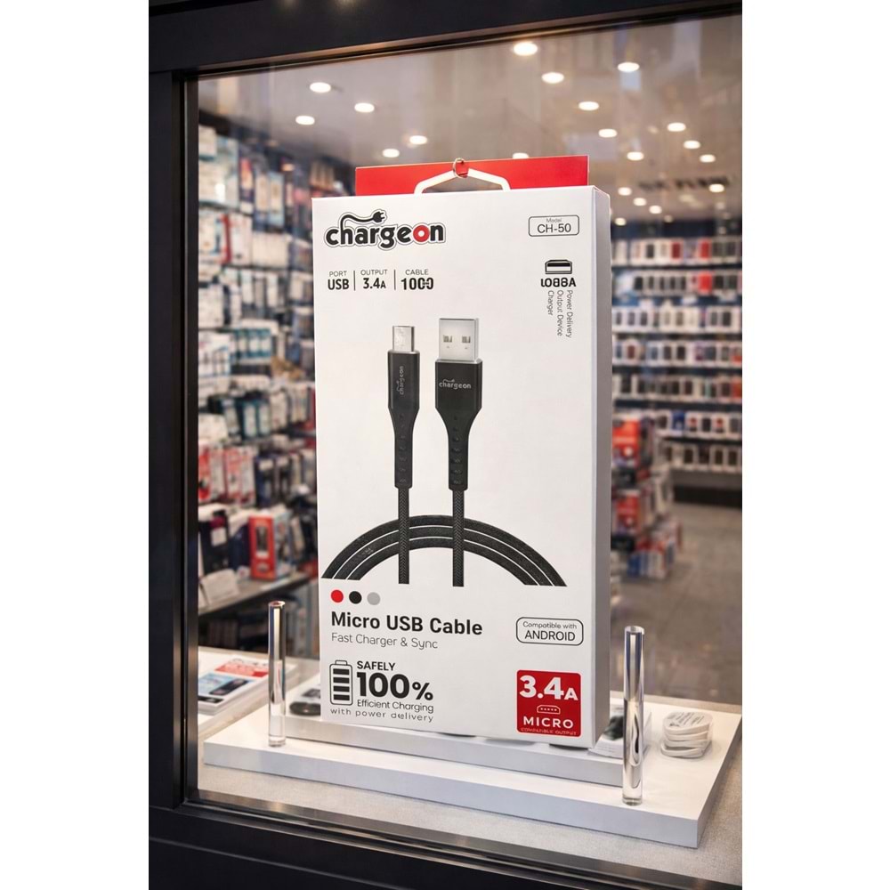 CH-50 Chargeon 3.4A Mikro Fast Şarj Kablosu