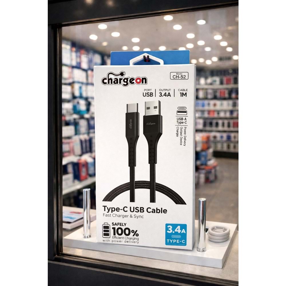 CH-52 Chargeon 3.4A Type C Fast Şarj Kablosu