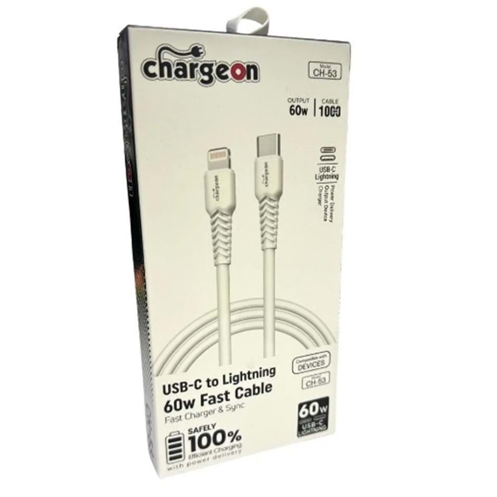 CH-53 Chargeon 60W USB C to Lightning Fast Şarj Kablosu