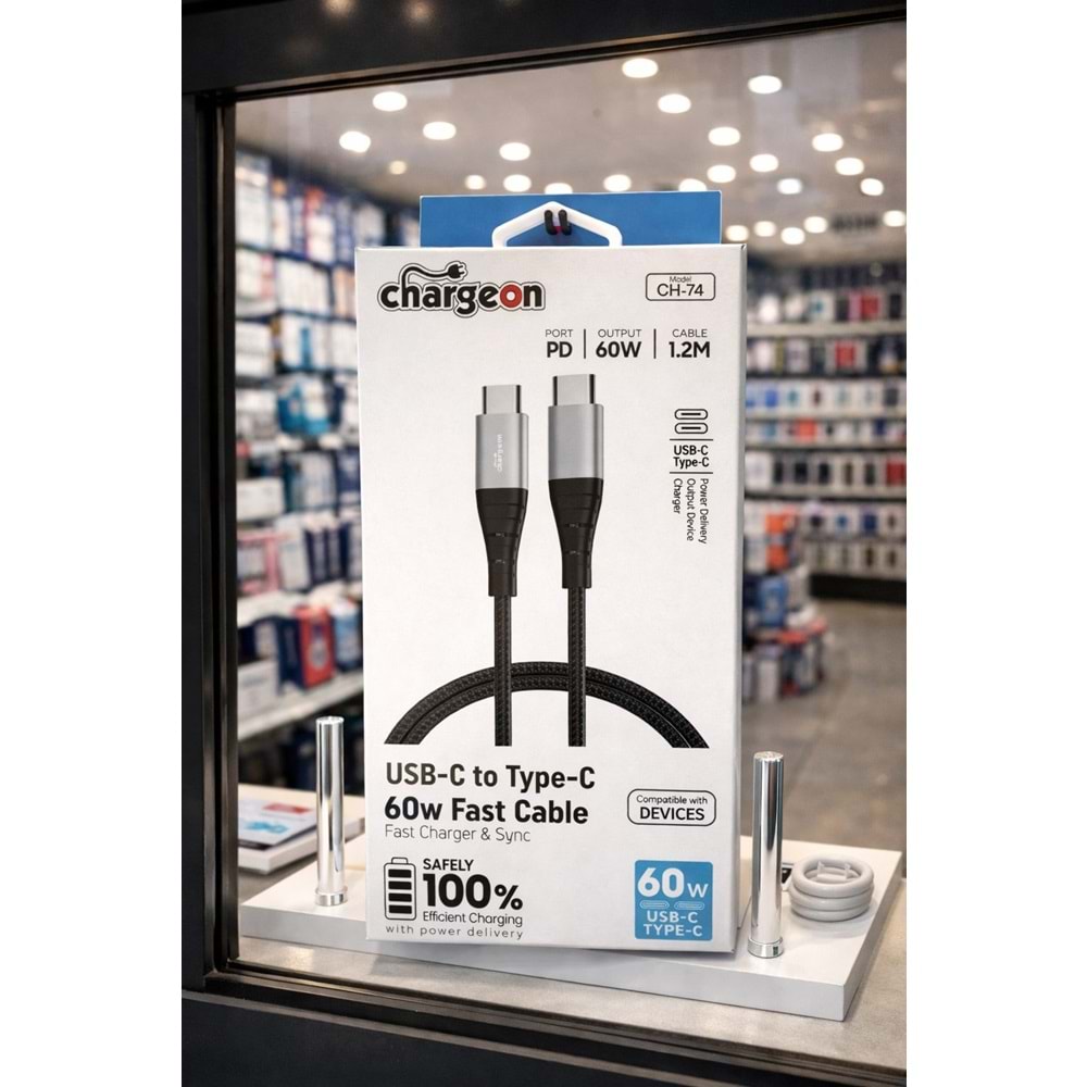 CH-74 Chargeon 60W USB C to Type C Fast Şarj Kablosu
