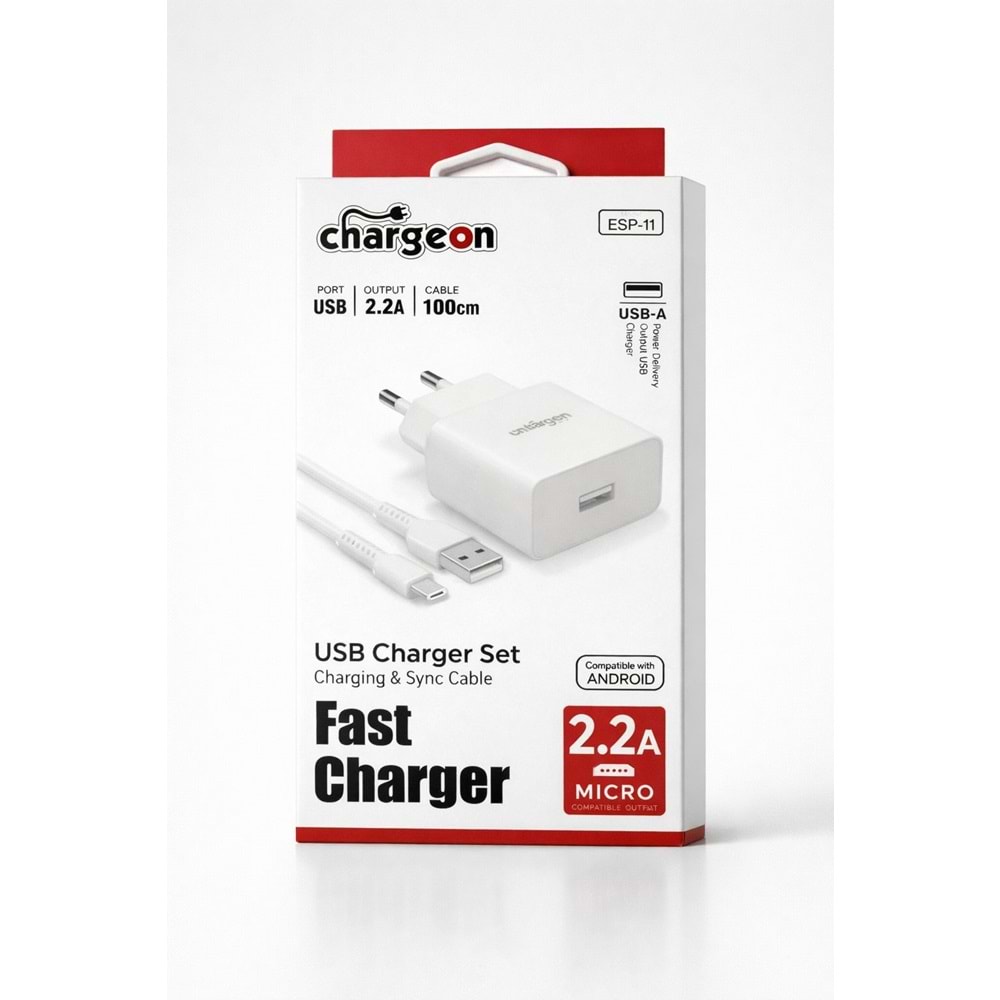 ESP-11 Chargeon 2.2A EV Tipi Şarj Kafa + Mikro Kablo