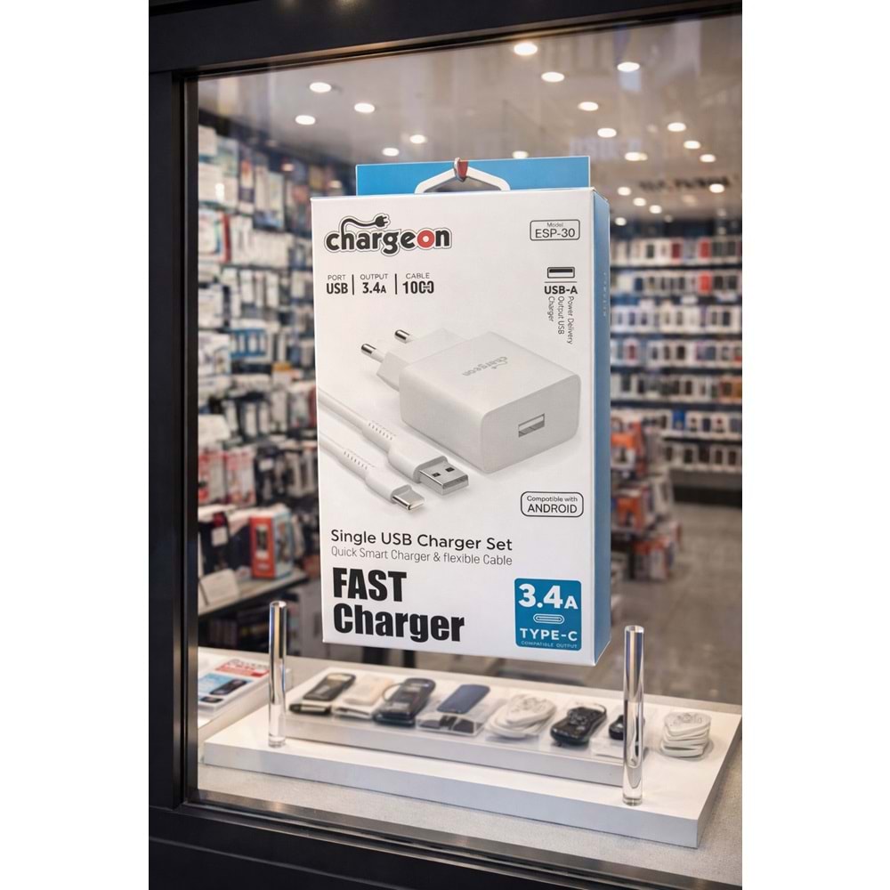 ESP-30 Chargeon 3.4A EV Tipi Şarj Kafa + Type C Kablo