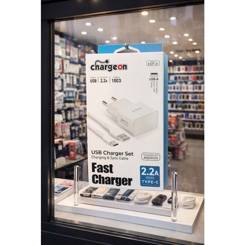 ESP-31 Chargeon 2.2A EV Tipi Şarj Kafa + Type C Kablo