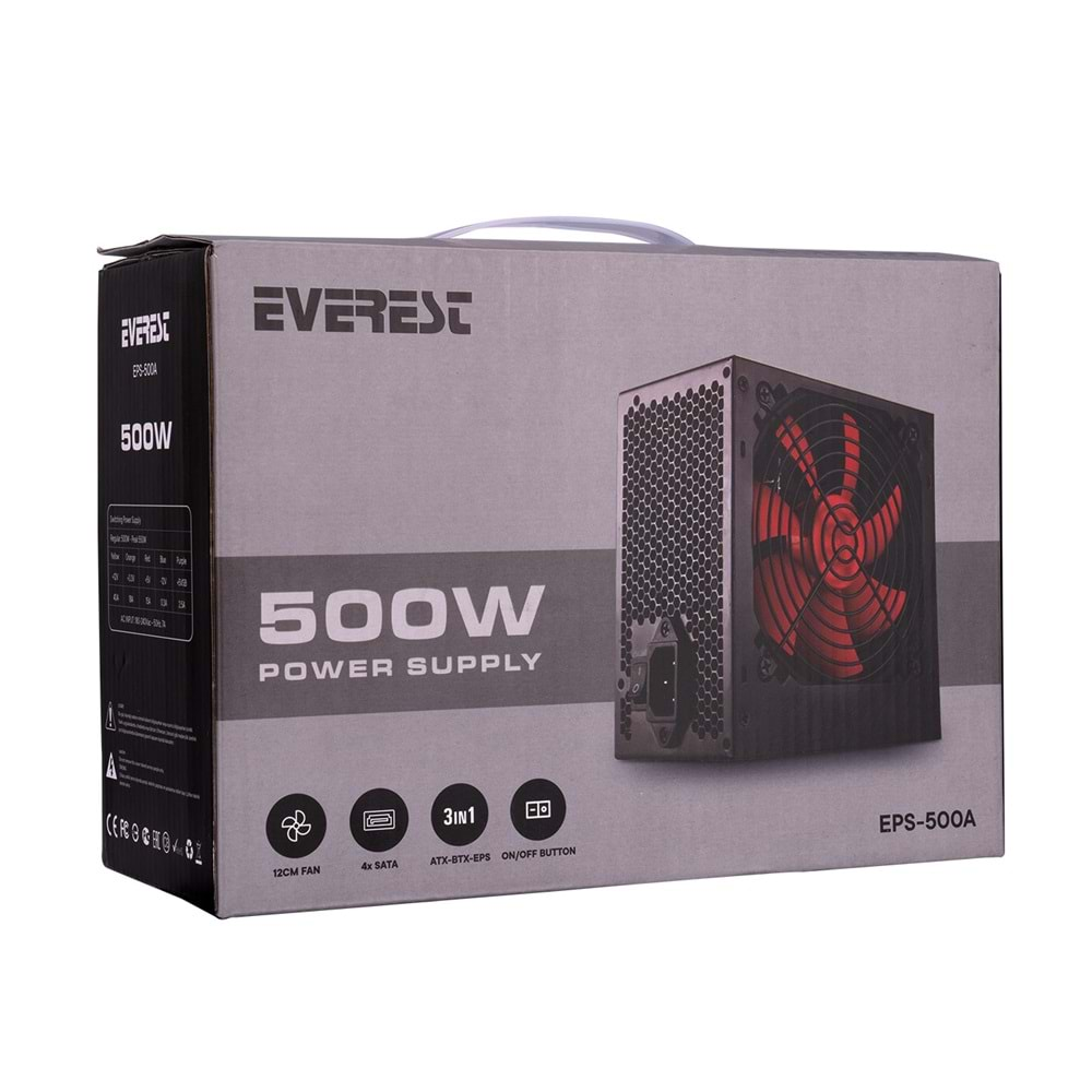 EPS-500A Everest Real 500W 12Cm Fan 4*Sata Oyuncu Power Supply