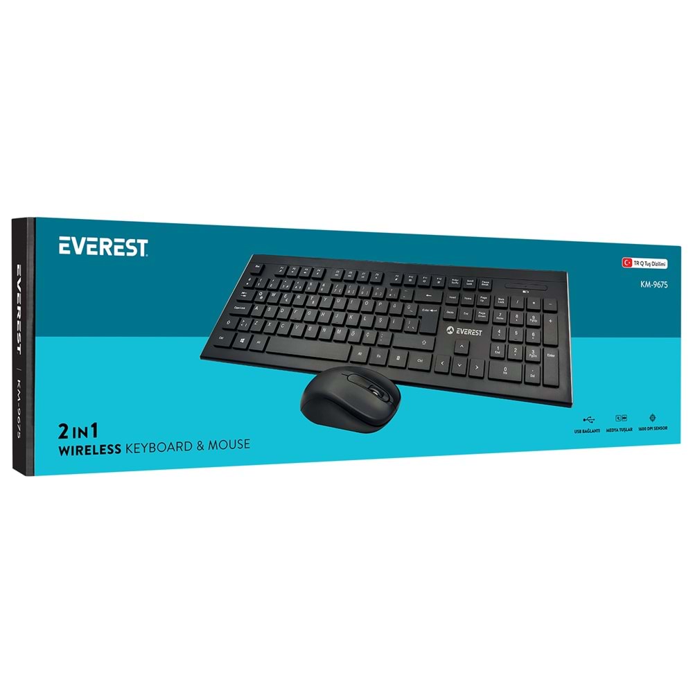KM-9675 Everest Kablosuz Standart Klavye+Mouse Set