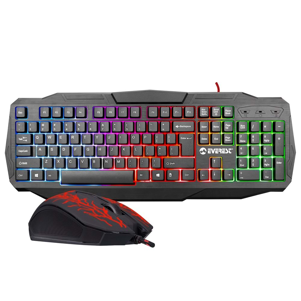 KMX-86 Olivine Everest Usb Siyah RGB Işıklı Oyuncu Klavye+Mouse Set