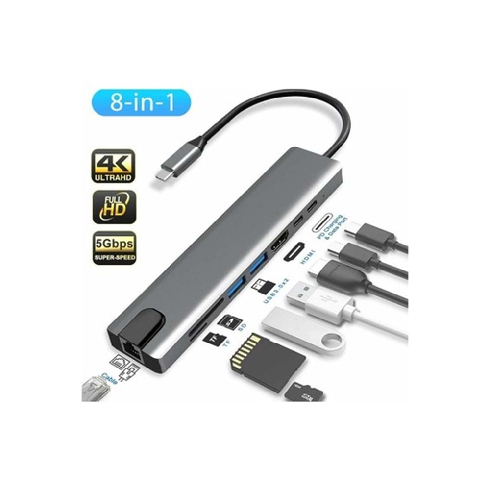 GAB-TY801 Gabble Type C 8 İN 1 Çevirici Kablo