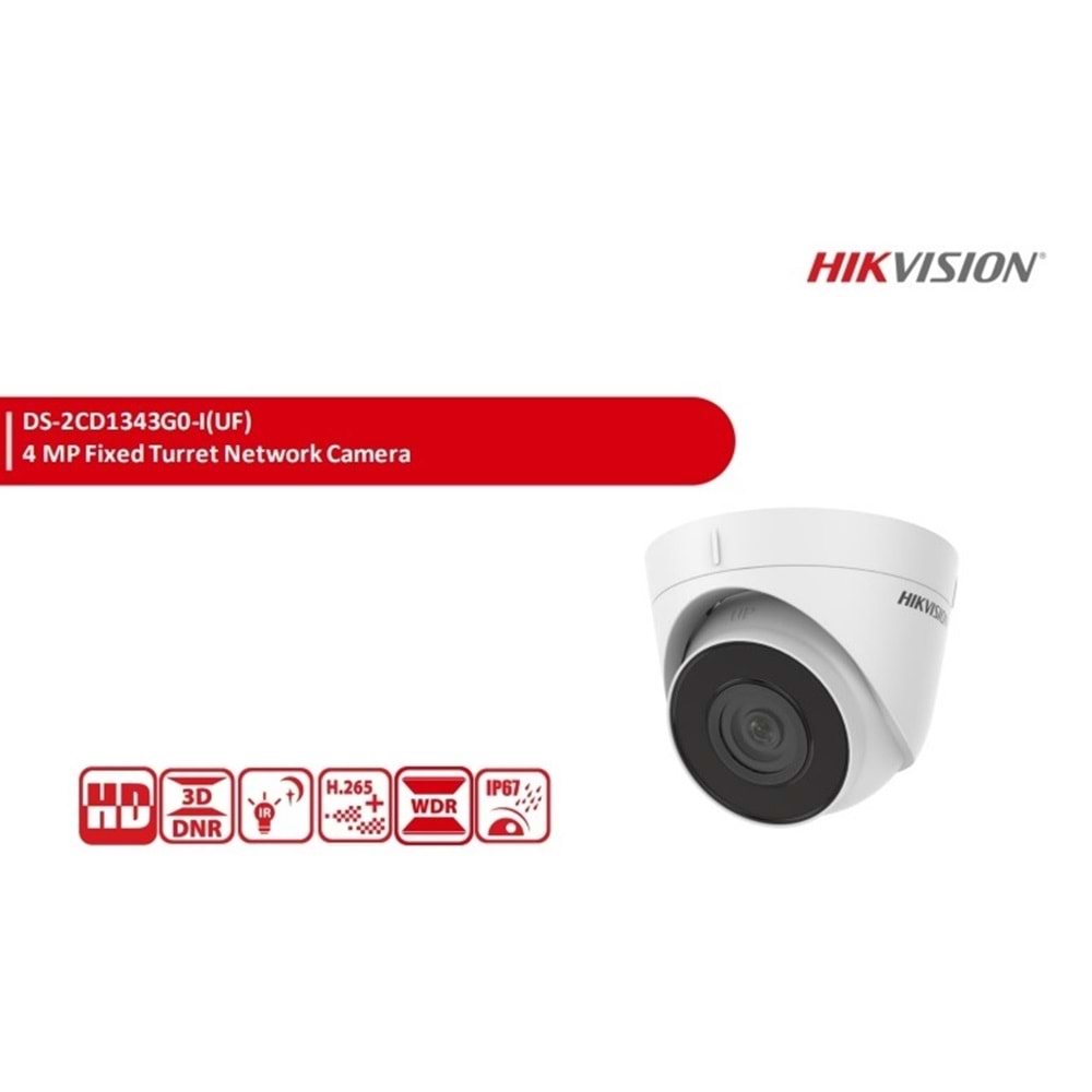 Hikvision DS-2CD1343G0-IUF 4MP 2.8 mm Lensli Dome Ip Kamera