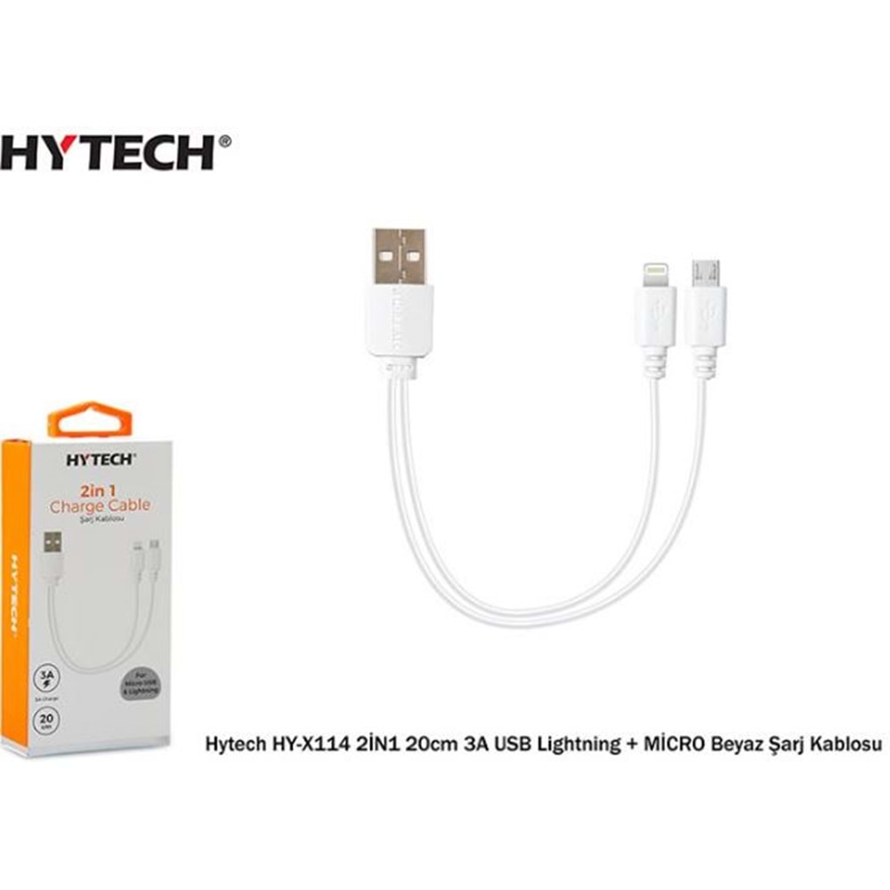 HY-X114 Hytech 20cm 2in1 3a Usb Lightning + Micro Beyaz Şarj Kablosu