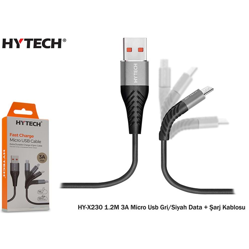 HY-X230 Hytech 1.2M 3A Micro Usb Data + Şarj Kablosu 3renk