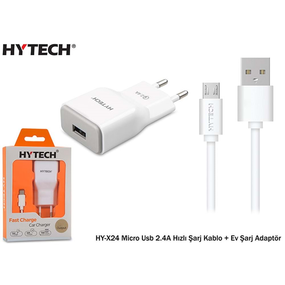 HY-X24 Hytech Micro Usb 2.4A Hızlı Şarj Kablo + Ev Şarj Adaptörü