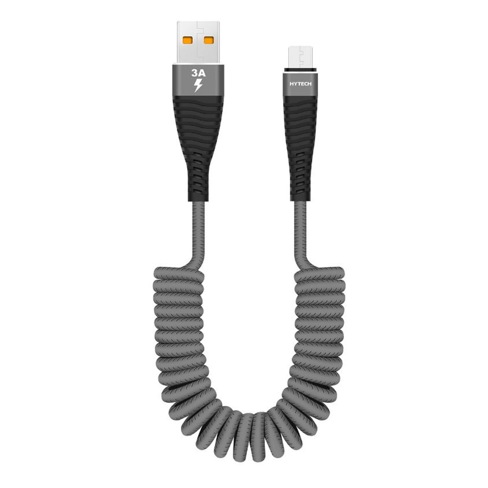 HY-X270 Hytech 1.8M 3A Micro Usb Spiral Kılıflı Gri Data+Şarj Kablosu