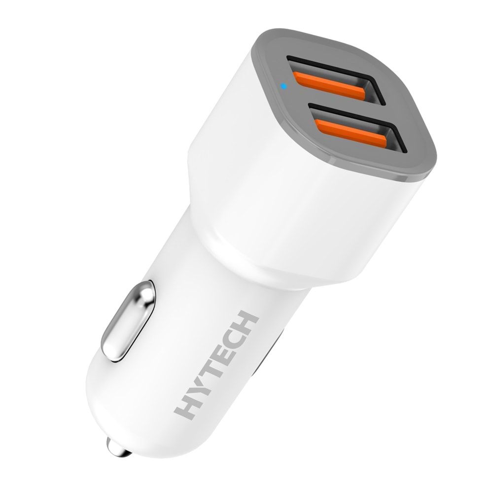 HY-X46 Hytech Type-C Kablolu 3.1A Hızlı Şarj 2Usb Beyaz Araç ŞarjCihaz