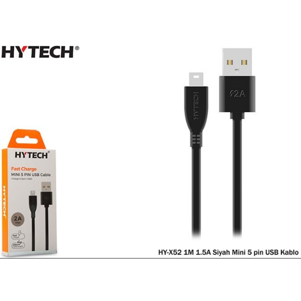 HY-X52 Hytech 1M 1.5A Siyah Mini 5 Pin Usb Kablo