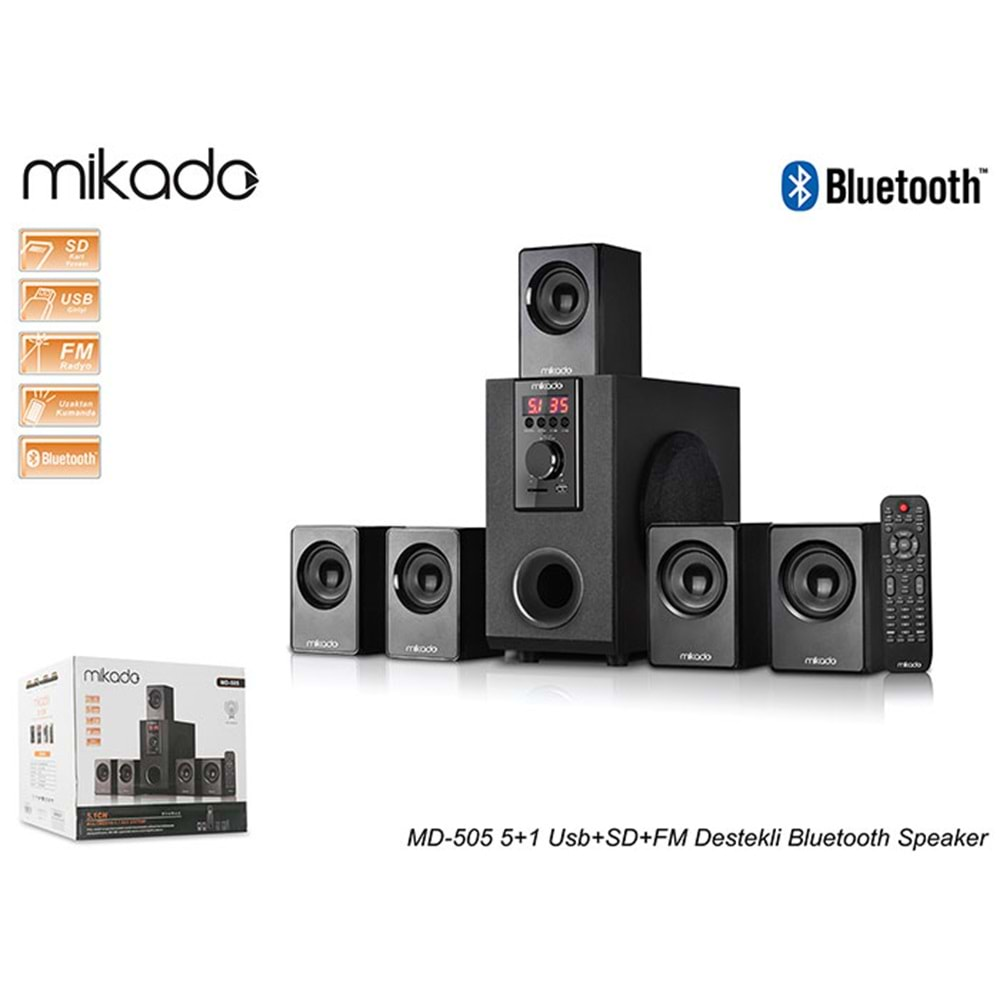 MD-505 MİKADO 70W+10W*5 USB+SD+FM DESTEKLİ SES SİSTEMİ