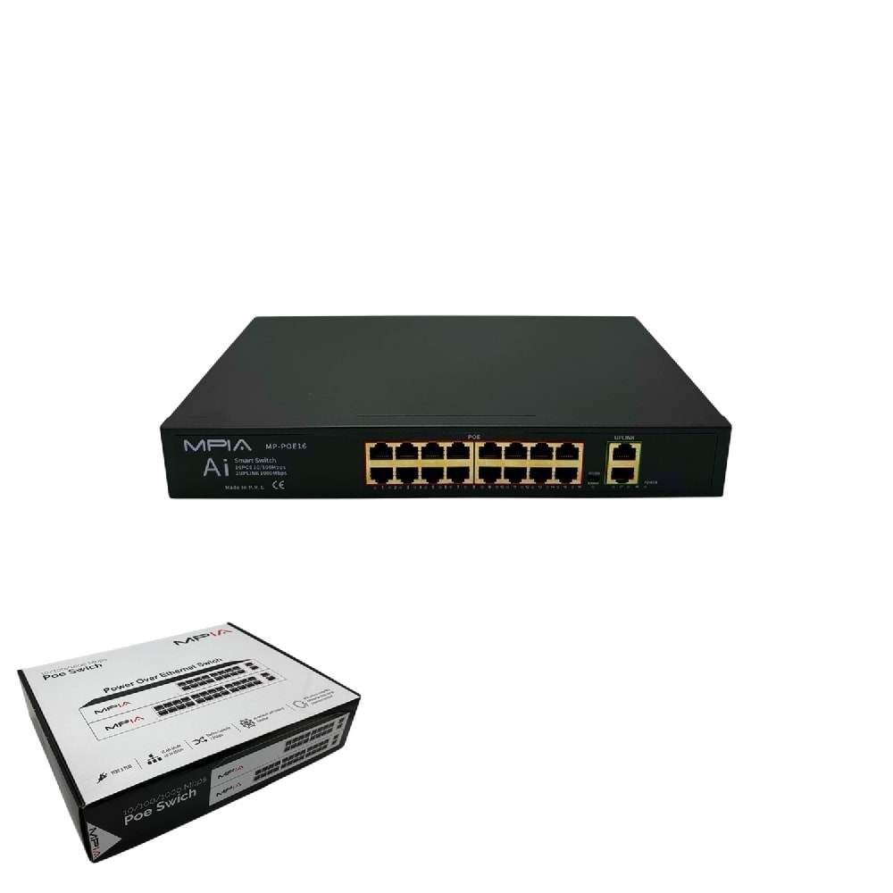 MP-POE16 Mpıa 250W 16 X 10/100Mbps2 Uplink G.bit Metal POE - AKT01520