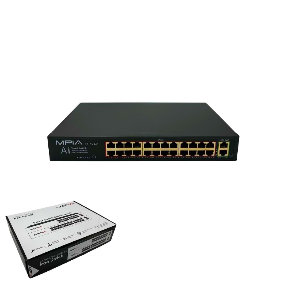 MP-POE24 Mpıa 360W 24 X 10/100Mbps+2 Uplink G.bit Metal POE - AKT01521
