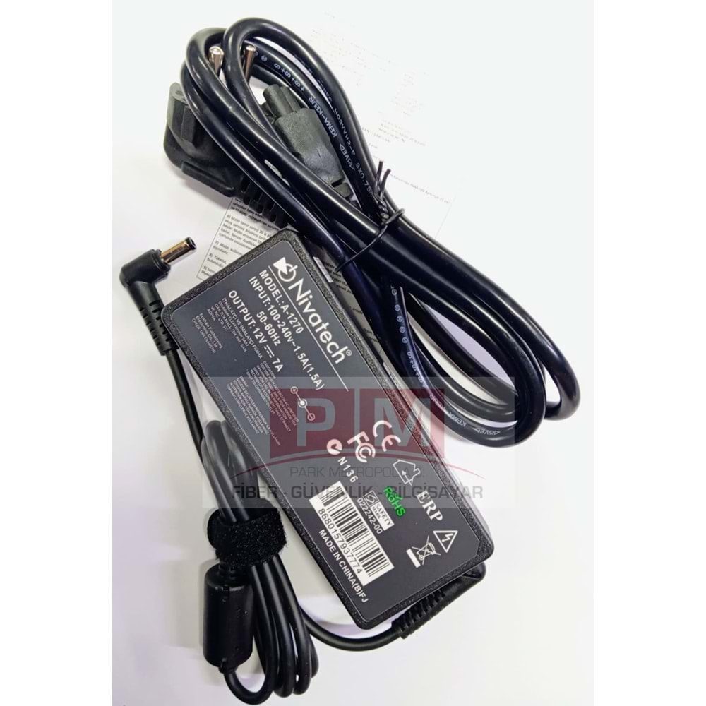 A-1270 Nivatech AC/DC 12V/7A (5,5*2,5mm) Kamera Adaptörü