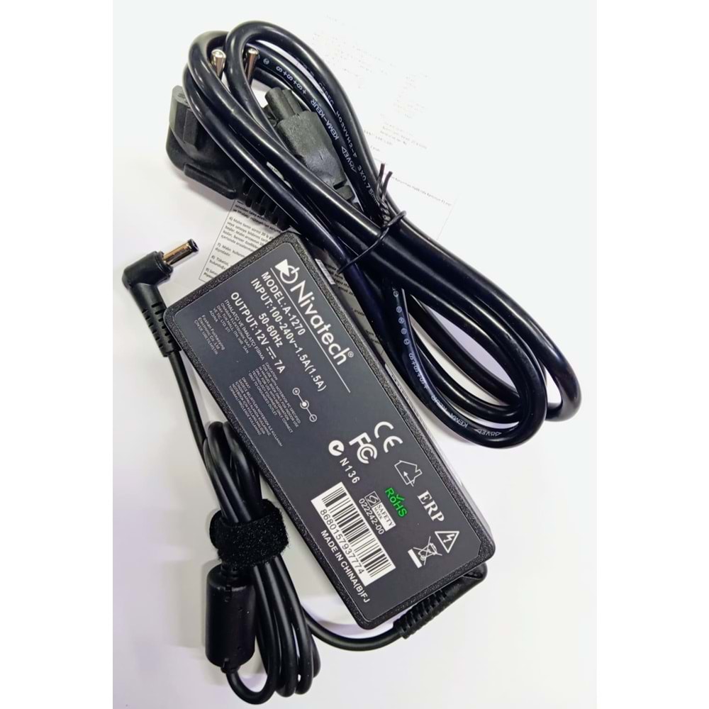 A-1270 Nivatech AC/DC 12V/7A (5,5*2,5mm) Kamera Adaptörü