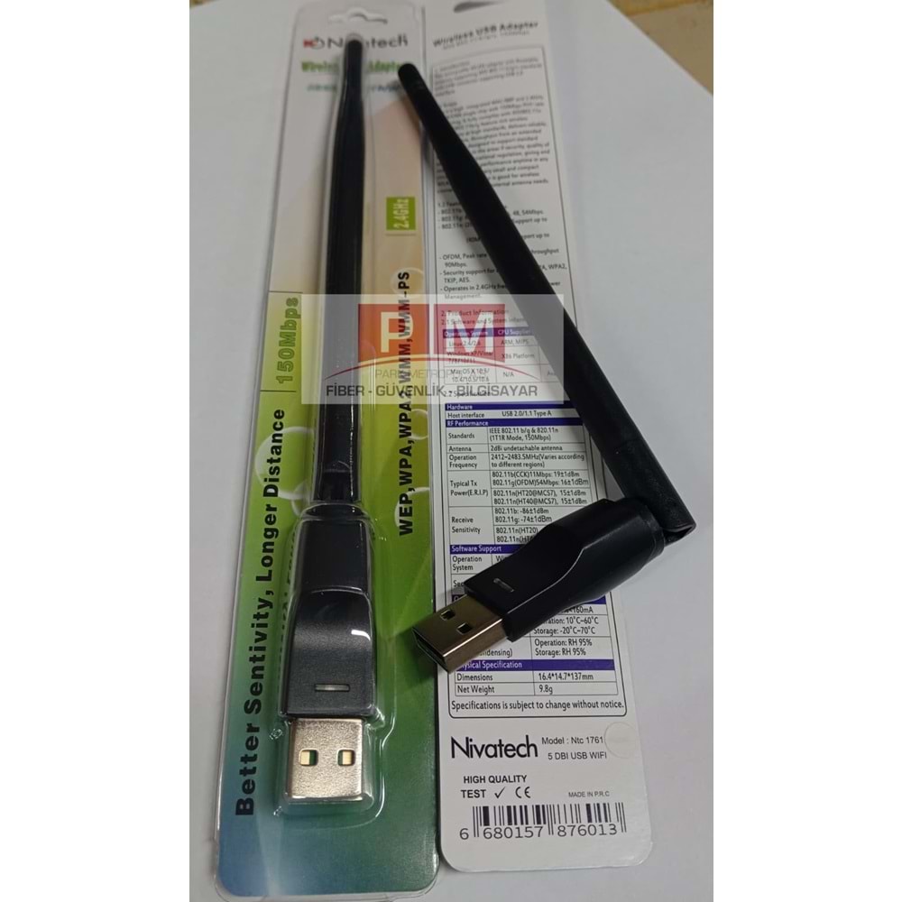 NTC-1761 Nivatech 5DBI Antenli Wifi Adaptör