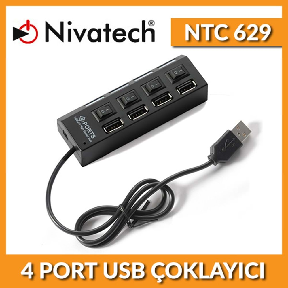 NTC-629 Nivatech 2.0 4 Port Usb Hub Anahtarlı