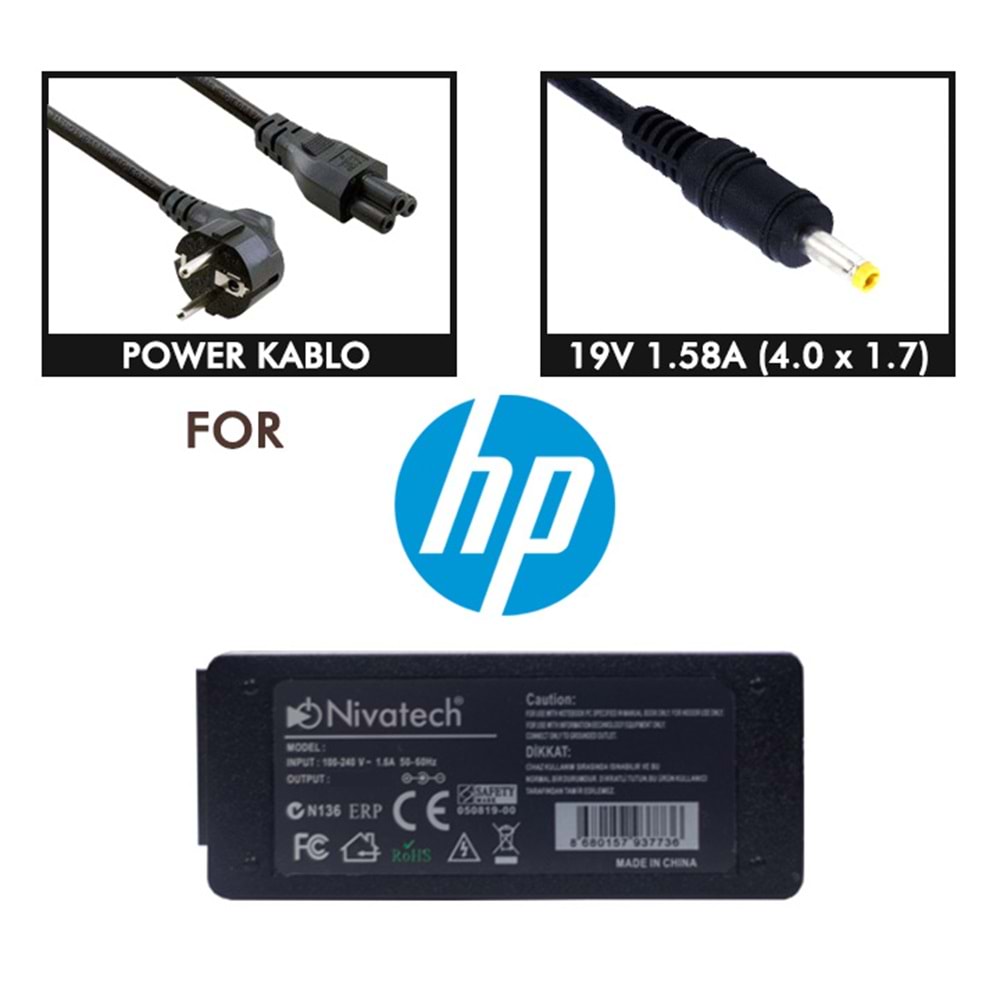 NTC-BC914 19V - 1.58A(4.0*1.7) Nivatech Notebook Adaptörü