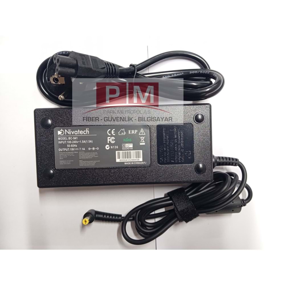 NTC-BC941 19V - 7.1A ( 5.5*1.7 ) Nivatech Notebook Adaptörü