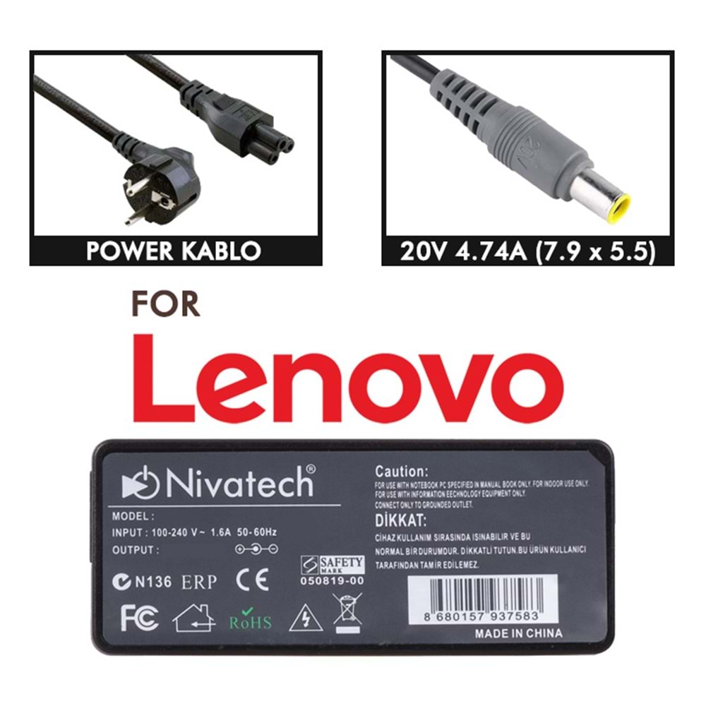 NTC-BC972 20V - 4.5A (7.9*5.5) Nivatech Notebook Adaptörü