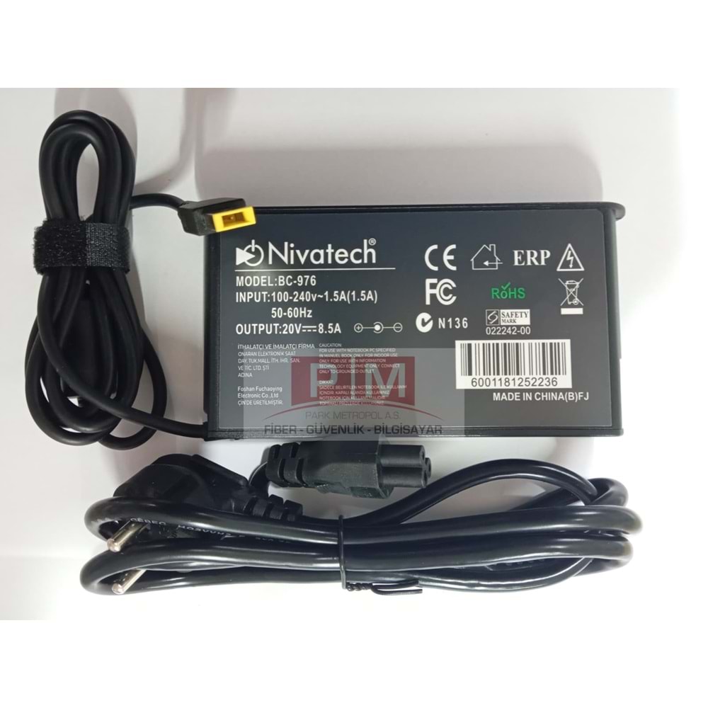 NTC-BC976 20V - 8.5A ( USB ) Nivatech Notebook Adaptörü
