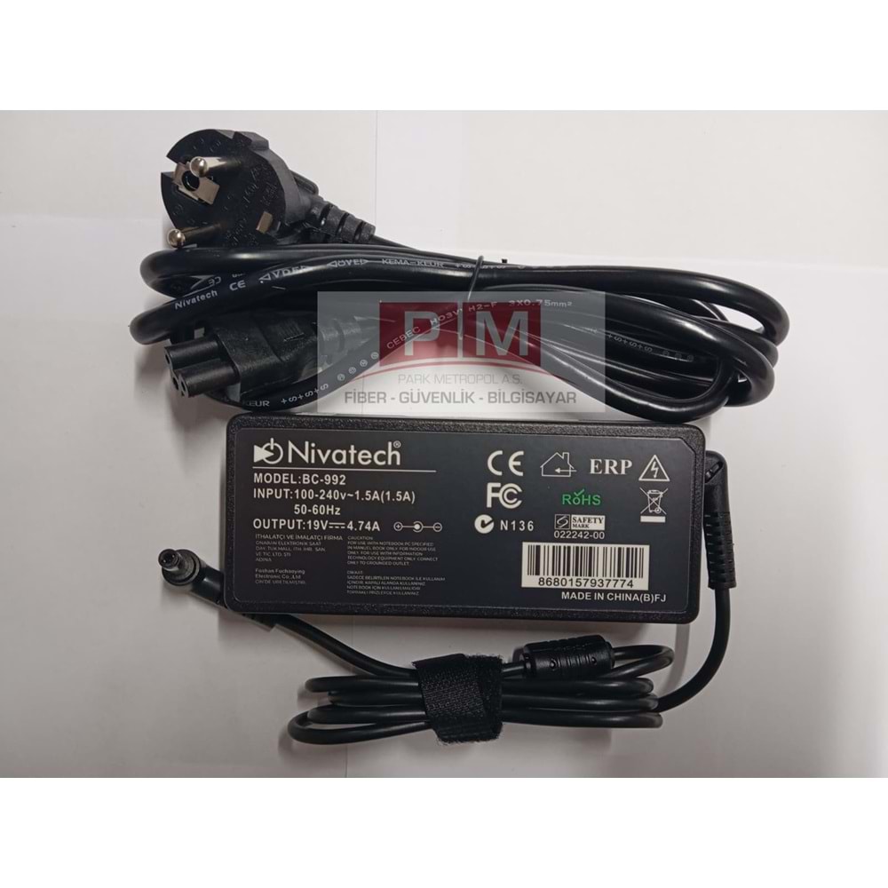 NTC-BC992 19V - 4.74A (5.5*2.5) Nivatech Notebook Adaptörü