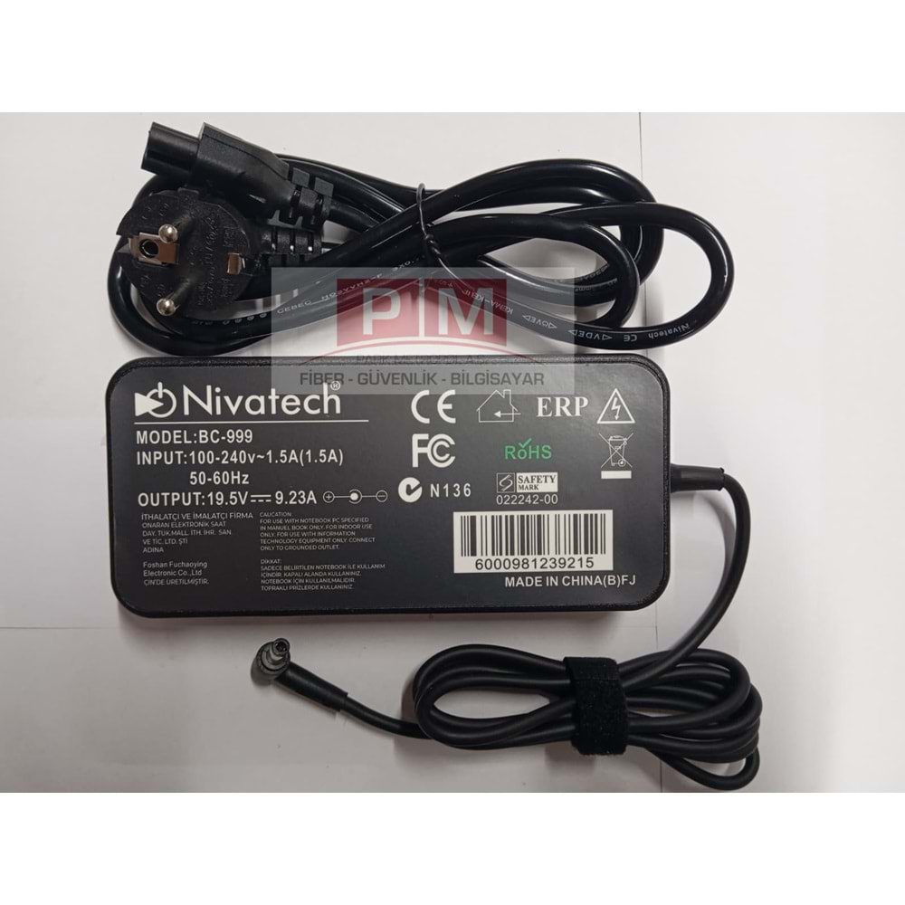 NTC-BC999 19.5V - 9.23A (5.5*2.5) Nivatech Notebook Adaptörü