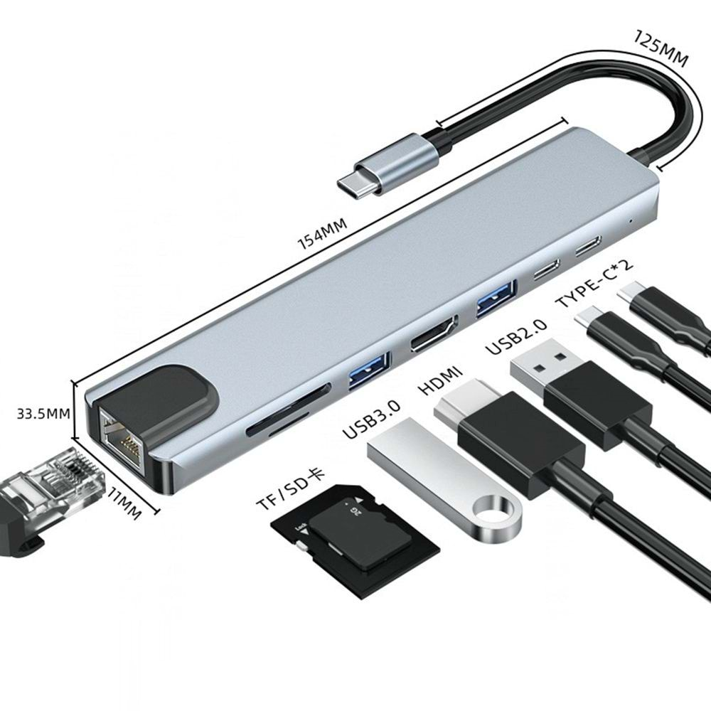 NTC-TYPE C 8 IN 1 Nivatech Type C 8 İN 1 Çevirici Kablo