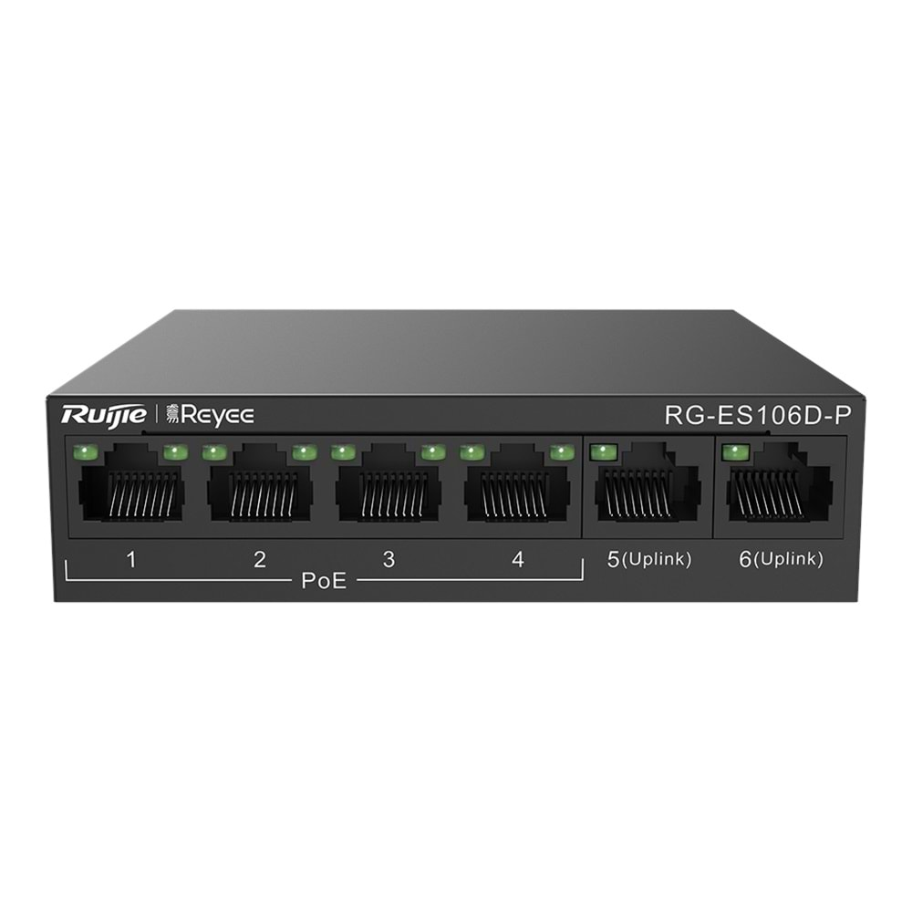 Reyee RG-ES106D-P 6 Portlu, 10/100 Fast Ethernet, Tak Çalıştır Switch,