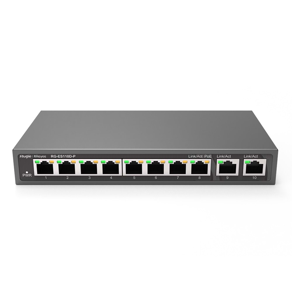 Reyee RG-ES110D-P 10 Portlu, 10/100 Fast Ethernet, Tak Çalıştır Switch