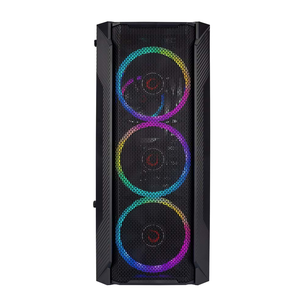 RM-FUSION Rampage 4xRainbow Fanlı Siyah Tempered Camlı Gaming Kasa