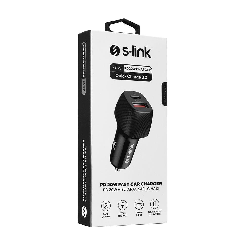 SL-AC51PD Slink 36W PD 3.0 Lightining 3.4A PD 18W Araç Şarj Cihazı