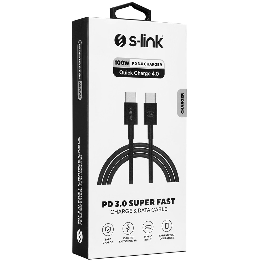 SL-C124 Slink 1M 20V 5A Pd 3.0 Type C To Type C Data Ve Şarj Kablosu