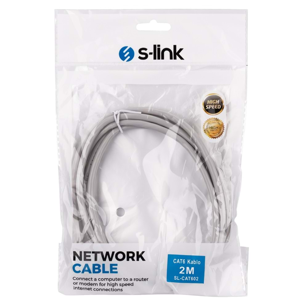 SL-CAT602 Slink Cat6 2M Gri Patch Kablo