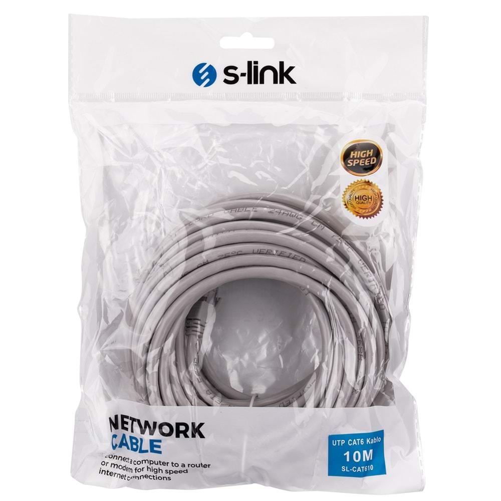 SL-CAT610 Slink 10M Cat6 Gri Patch Kablo