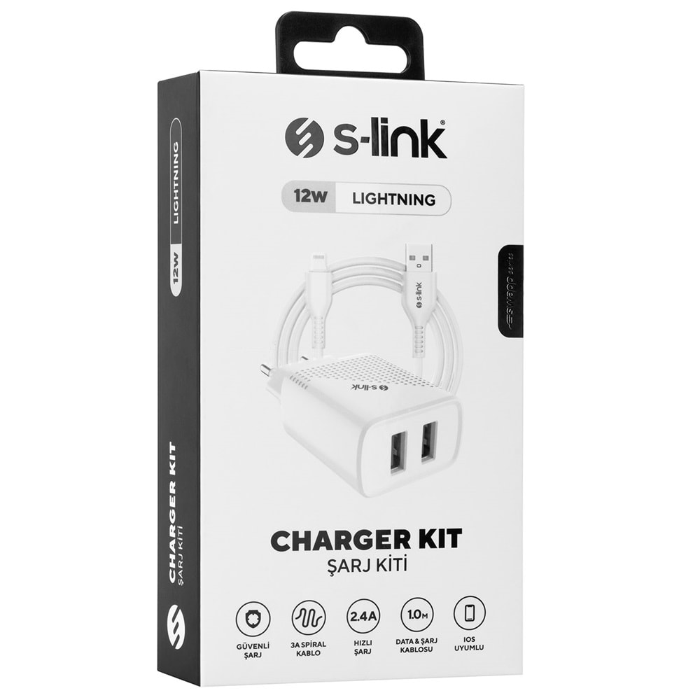 SL-EC50L Slink 5V 2400MA Lightning Kablolu 2 Usb Çıkışlı Şarj Adaptörü