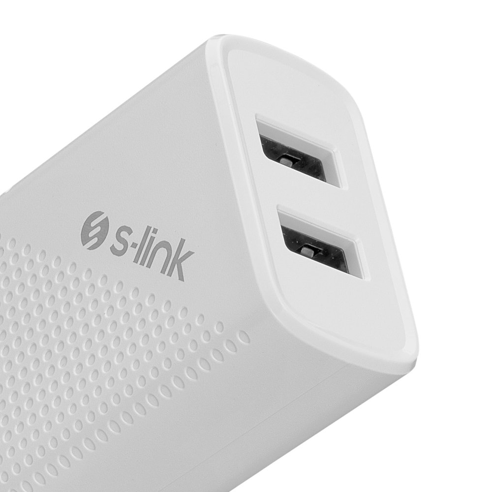 SL-EC50T Slink 5V 2400MA Type-C Kablolu 2 USB Beyaz Ev Şarj Adaptörü