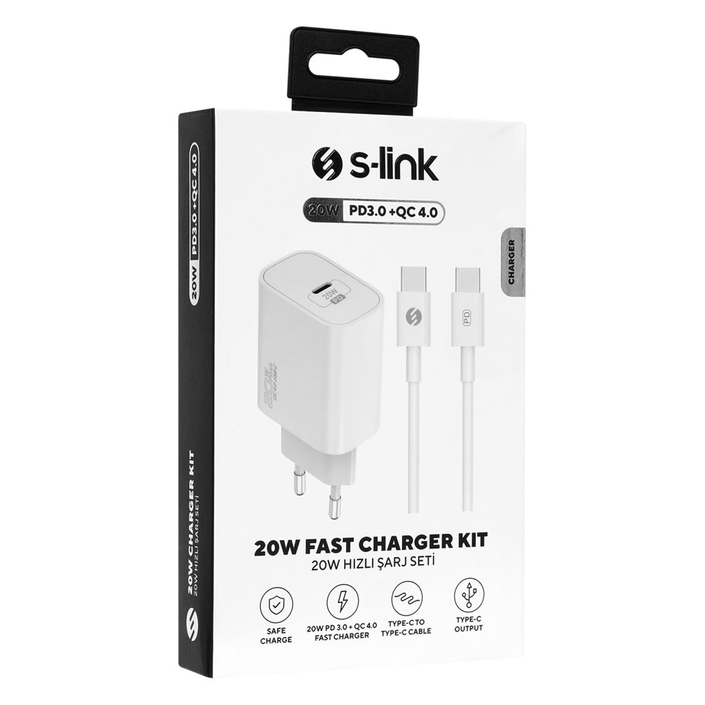 SL-EC62TP Slink Type-C 20W PD3.0 QC4.0 Kablo ve Ev Şarj Adaptörü