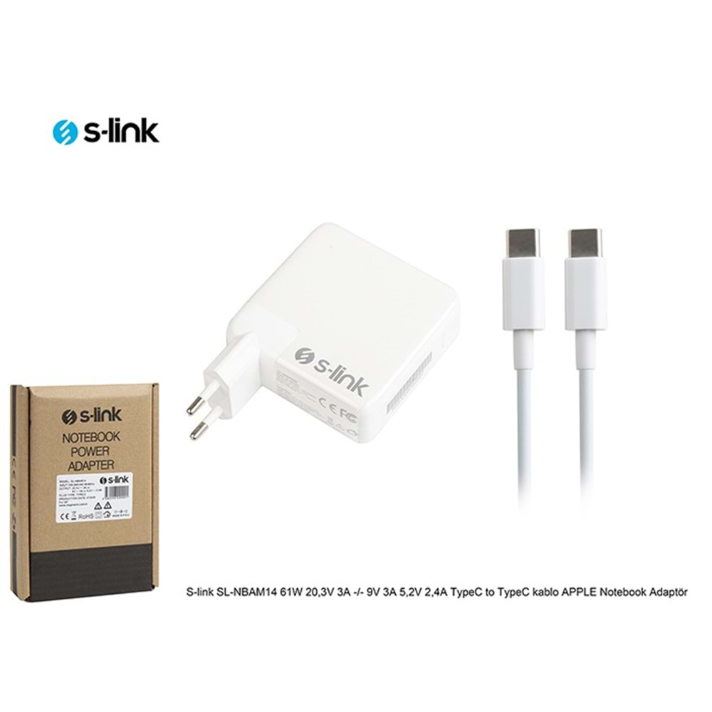 SL-NBAM14 20.5V-3A 9V-3A 5.2V-2.4A 61W Type-C Apple Slink Adaptör