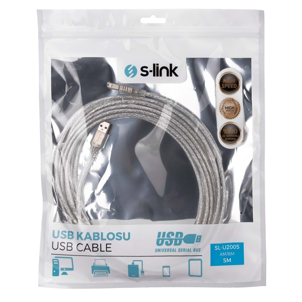 SL-U2005 Slink 5M Usb Şeffaf Kablo