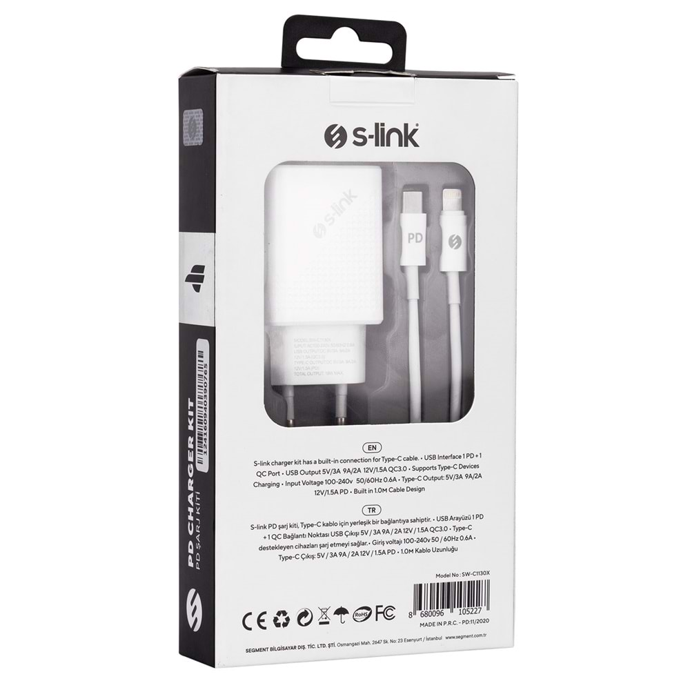 SW-C1130X Slink Lightning Pd Kablo Type Usb-C+Usb A Hızlı Şarj Adaptör