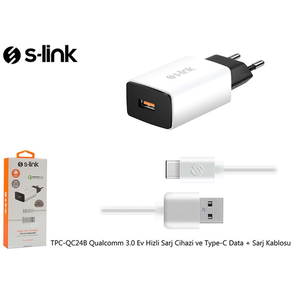 TPC-QC24B Slink Qualcomm 3.0 Ev Hızlı Şarj Cihazı Ve Type-C Kablo