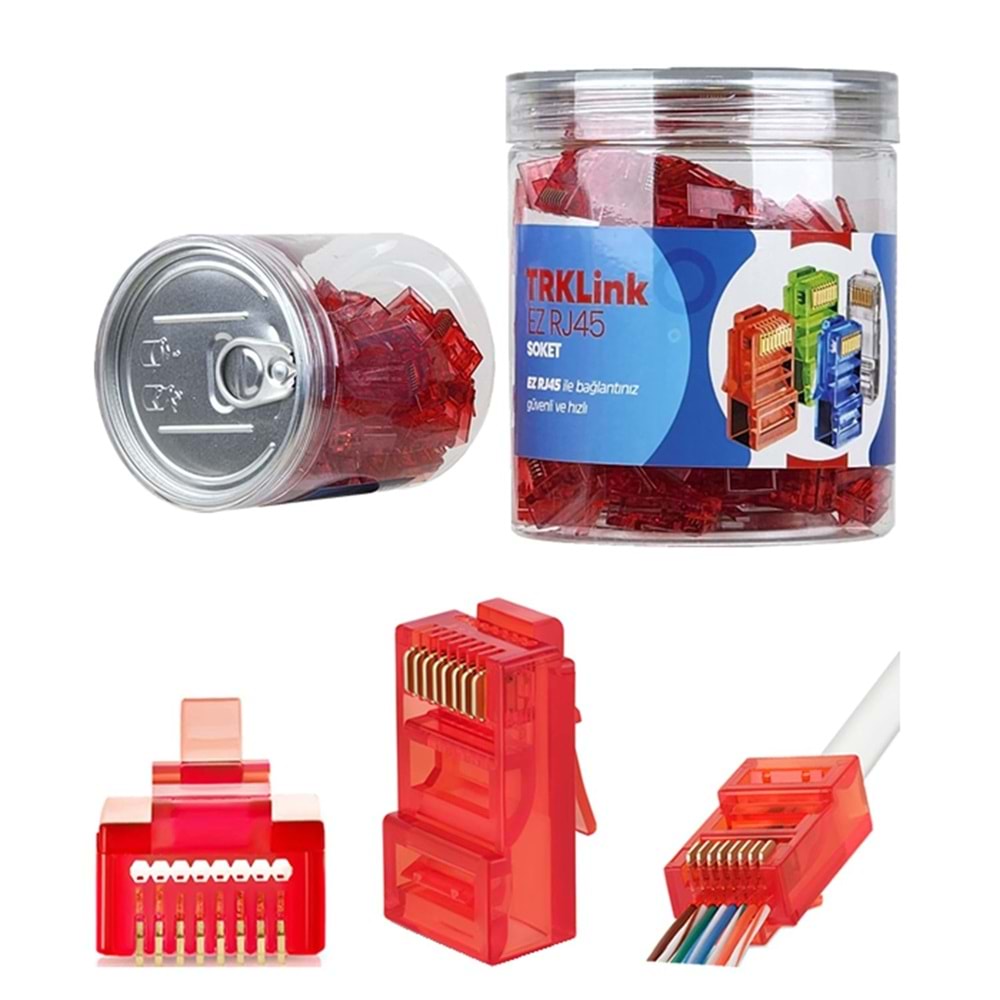 TRK-EZ-RJ45-K TRK Cat6 EZ-RJ45 Yeni Nesil Kırmızı Konnektör